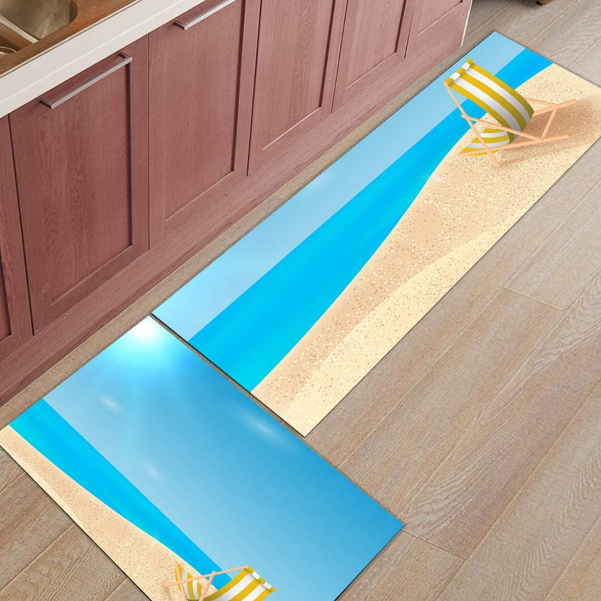 Beach Starfish Lounge Chair Kitchen Rug Set 2 Piece, Non Slip Kitchen