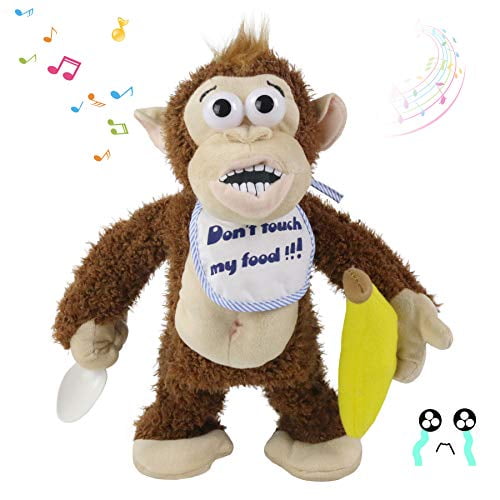 Houwsbaby Naughty Crying Monkey Electric Plush Toy Don't take his Banana!  Musical Interactive Animated Stuffed Animal Funny Toy Gift for Kids Babies  Toddlers, Brown, 11'' 