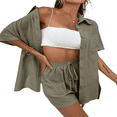 thumbnail image 4 of LYMAYTER Women's Summer 2 Piece Breathable Button-Up Shirt & Functional Pocket Shorts Tracksuit Outfit, 4 of 8