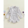 thumbnail image 2 of Suealasg Toddler Girls One Piece Swimsuits Kids Girls Long Sleeve Floral Plaid Print Jumpsuit Swimwear Infant Girls Summer Sun Protection Bathing Suit Beachwear, 2 of 9
