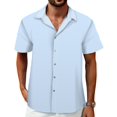 thumbnail image 3 of Camisa Mizvsitrd a rayas para hombre con botones de manga corta azul, 3 of 5
