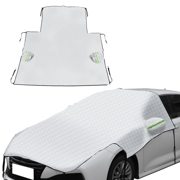 Unique Bargains Car Cover Hood Windshield for Sedan/Hatchback for SUV Aluminum Film 96.46inch 2 Reflective Strips Outdoor Waterproof Protection Cover Silver Tone