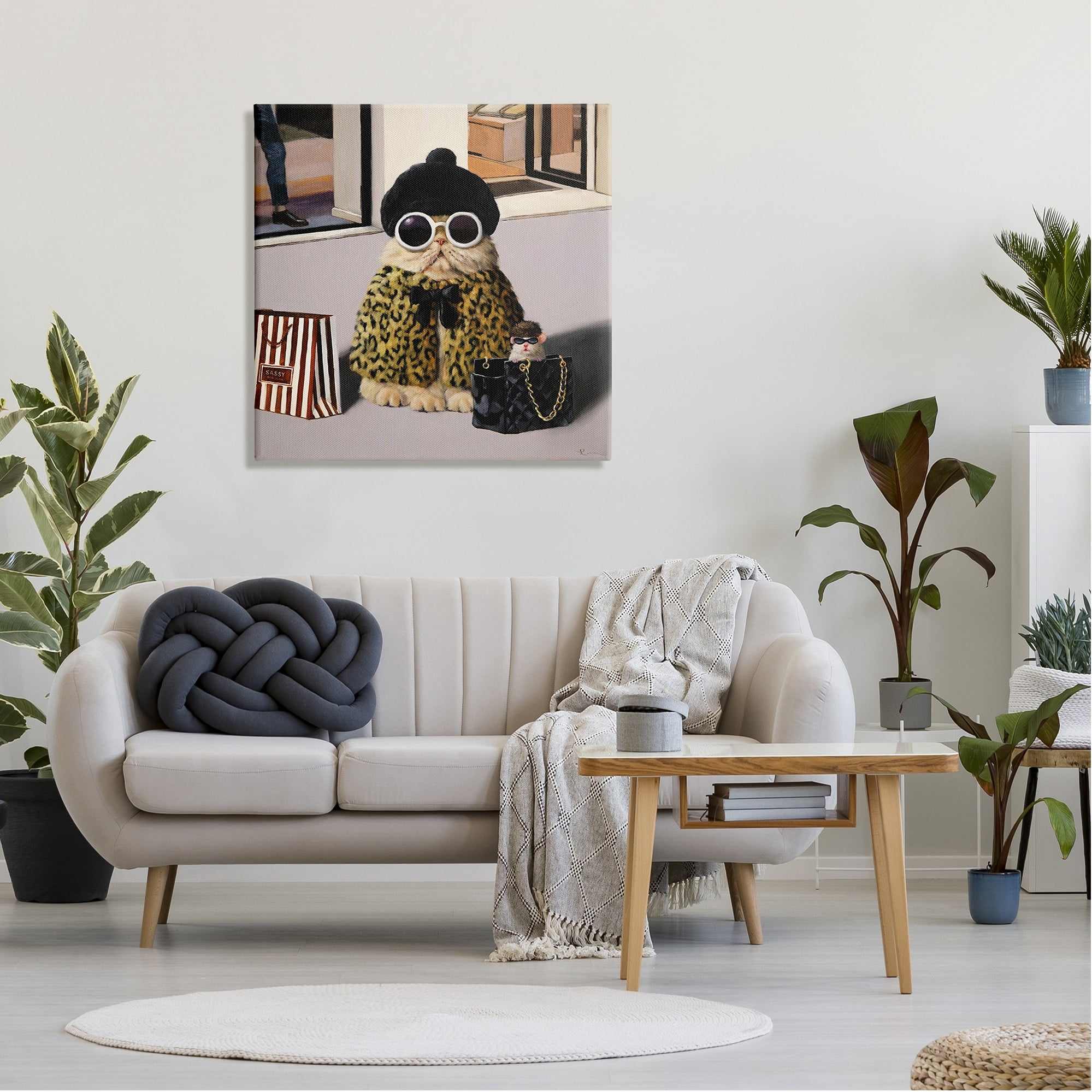 Stupell Industries Sassy Glam Cat Designer Fashion Couture Handbag Glam Painting Gallery-Wrapped Canvas Print Wall Art, 30 x 30, Design by Lucia Heffernan