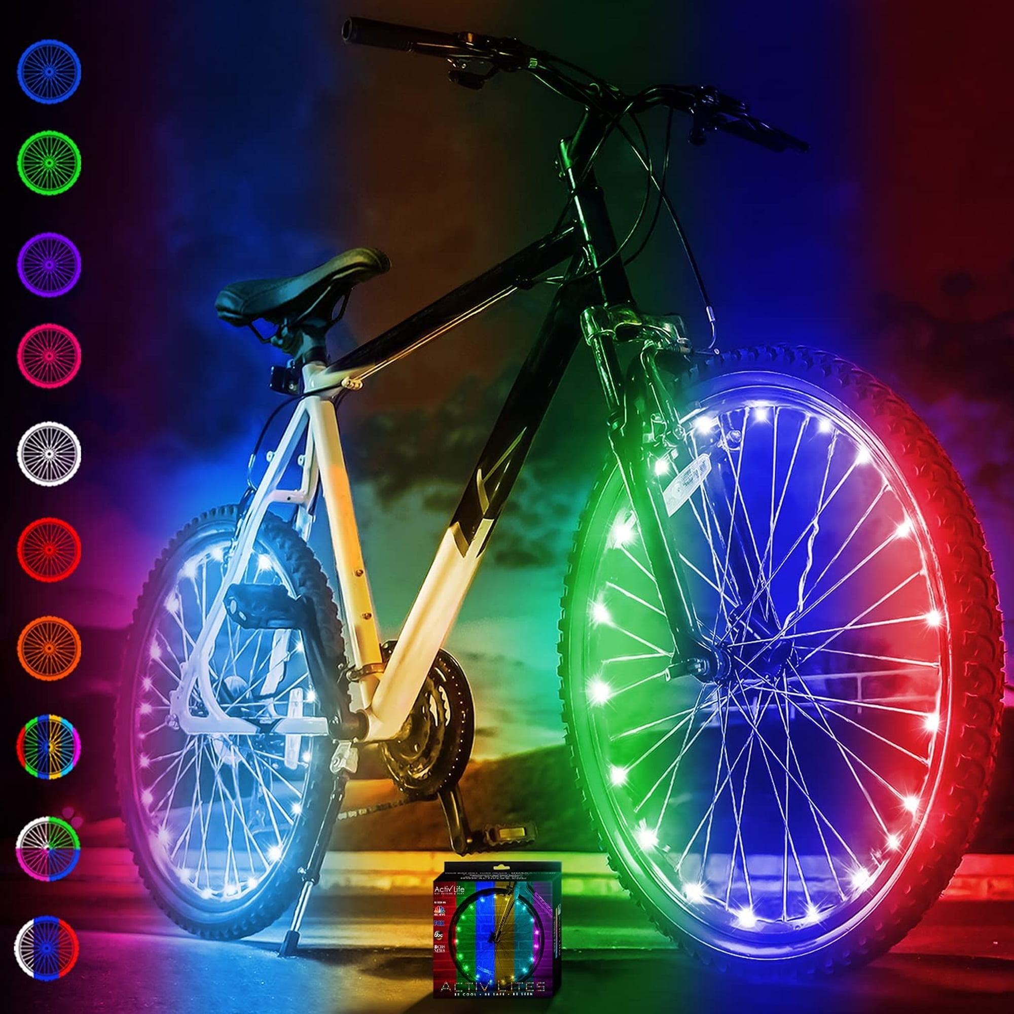 Waterproof LED Bike Spoke Lights for Adult Bike/Kids Bike Night Riding 2-Tire Pack Bike Wheel Lights 7 Colors LED Outdoor Bicycle Tire Safety Light Bike Spoke Decorations 