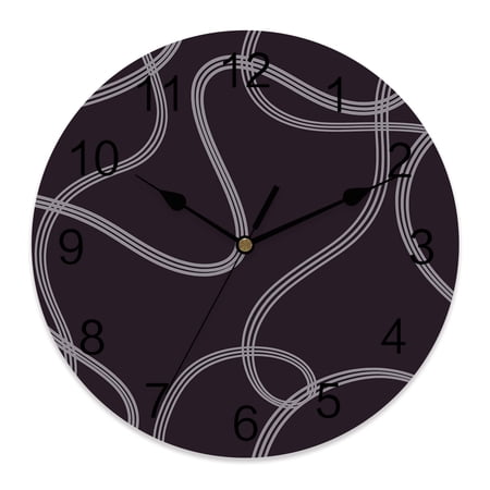 Wall Clock Purple Swirling Ribbons Clocks PVC Silent Non-Ticking Battery Operated Wavy Lines Abstract Tracks Round Clock for Home Living Room Kitchen Bedroom Office School Wall Decor 14 Inch