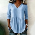 thumbnail image 3 of Tbopshirt Womens Blouses Summer Tops for Women Stripe Round Neck Three Quarter Sleeve 3/4 Sleeve T-shirt Loose,Blue, 3 of 6
