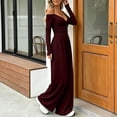 thumbnail image 4 of ClodeEU Women's V Neck Halter Tie Off Shoulder Long Sleeve Cinched Waist Wide Leg Jumpsuit ,Casual High Waist Fashion Romper ,Women's Plus S, 4 of 7