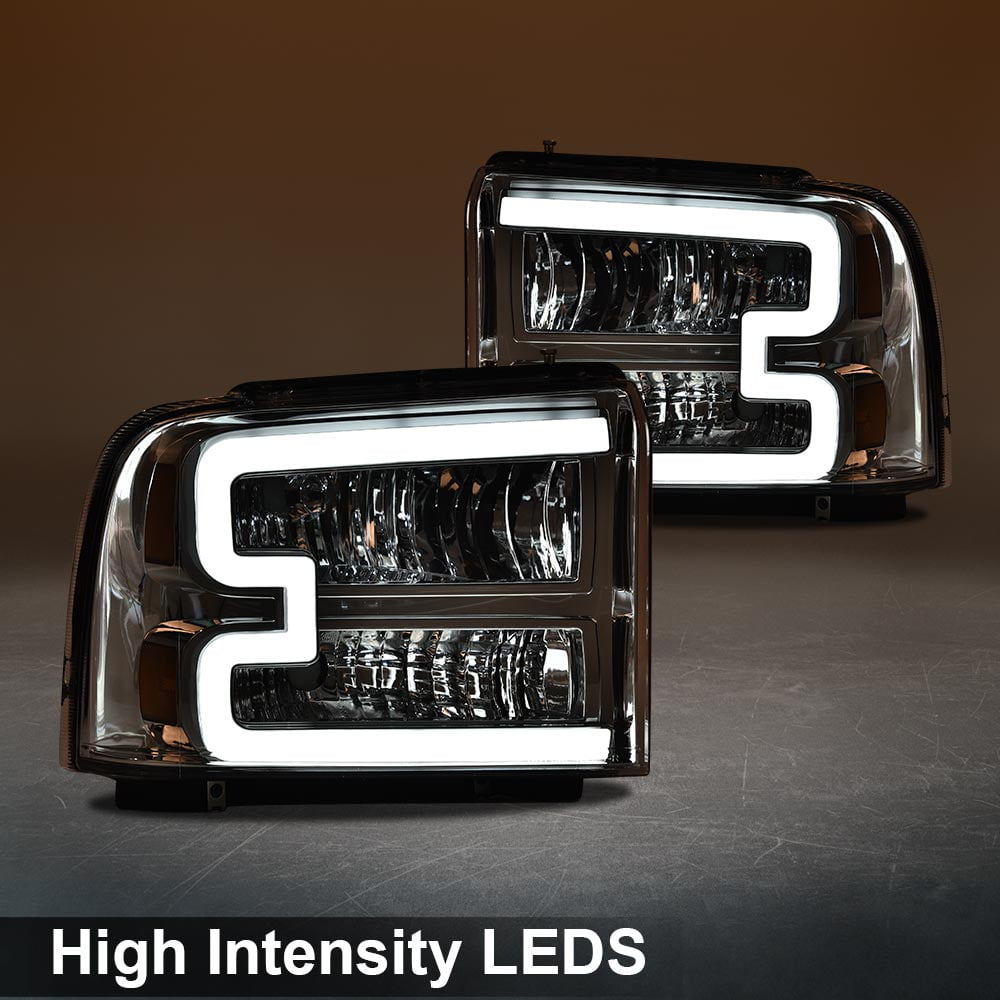 CROSSDESIGN LED DRL Headlights Assembly Headlamps Fit for Ford F250 F350 F450 F550 Super Duty 2005-2007