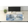 thumbnail image 2 of Winter Computer Mouse Pad, Winter Landscape with Forest and Blue Sky Frosted Trees Footprints Seasonal Nature, Rectangle Non-Slip Rubber Mousepad Large, 31" x 12", Blue White, by Ambesonne, 2 of 2