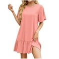 thumbnail image 2 of Busydd Womens Summer Dresses Round Neck Short Sleeve Spring Dresses Solid Color Tiered Casual Dress Trendy Mini Sundresses for Women, 2 of 7