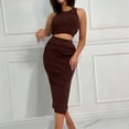 thumbnail image 6 of BLTIBY Women's 2 Piece Summer Outfits 2025 Sleeveless Ruched Tank Top Bodycon Slit Ribbed Maxi Skirt Vacation Dress Set Brown 3XL, 6 of 8
