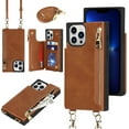 thumbnail image 7 of Crossbody Wallet Case for iPhone 14 Pro Max with Card Slot Holder,iPhone 14 Pro Max Magnetic Flip Folio Purse Case, PU Leather Zipper Handbag with Detachable Lanyard Strap 6.7 Inch (Brown), 7 of 7