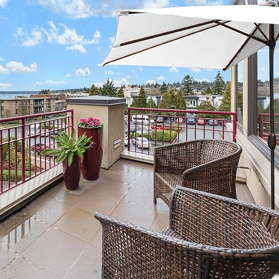 grey patio dining set with umbrella PHI VILLA 4 Pcs Outdoor Set, Square Metal Table&10ft Hook Size - Pack Quantity:1/0 - 6 pack style:Underseat Bag When not in use Business Waterproof Anti-Theft Laptop