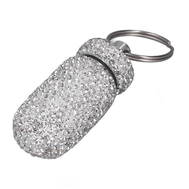 Pill Container, Portable Pill Case with Rhinestones, Medicine Bottle Pill Storage Holder, Waterproof Medicine Dispenser Keychain for Outdoor Camping Travel
