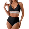 thumbnail image 7 of Women's Bikini Set Solid Color Two Piece Swimsuit with Removable Bra Pads No Underwire for Beach Swimming Vacation,Black,XL, 7 of 7