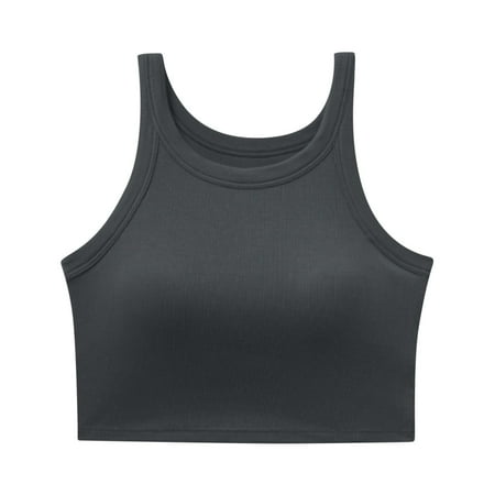 ShomPort Women s Yoga Sports Tank Tops Summer Built-In Bra Tight Knit Vests Round Neck Padded Yoga Bra