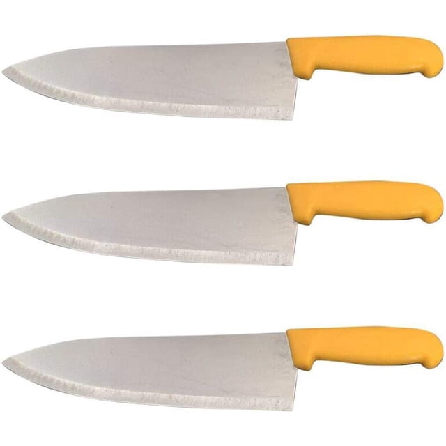 Cozzini Cutlery Imports 10" Chef Knife Choose Your Color - Razor Sharp Commercial Kitchen Cutlery - Cook's Knives (3 Pack - Yellow)