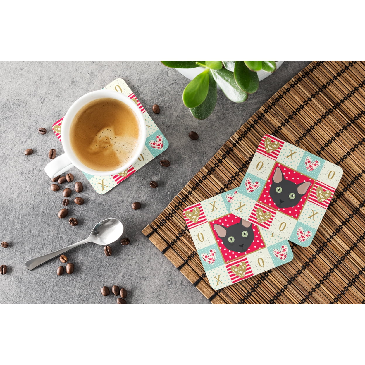 Mandalay Cat Love Foam Coaster Set of 4