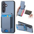 thumbnail image 1 of For Samsung Galaxy S25 Case with Card Holder Kickstand Leather Back Cover - Blue, 1 of 5