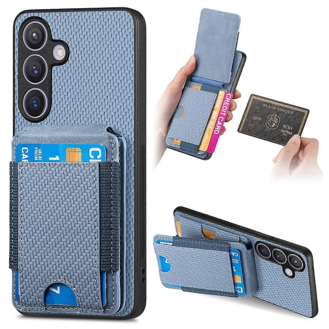 For Samsung Galaxy S25 Case with Card Holder Kickstand Leather Back Cover - Blue