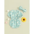 thumbnail image 4 of Bslissey Baby Girls Summer Romper Daisy Print Short Sleeve Jumpsuit Newborn Infant Cute Bodysuit with Bow Headband 3M 6M 9M 12M 18M, 4 of 9