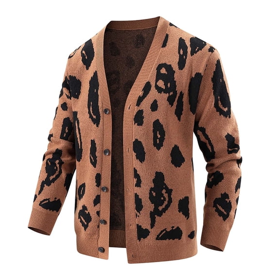 akafmk Cardigan Sweater for Men V Neck Button Front Knit Sweater Fashion Print Casual Versatile Fall Mens Clothes, Size S