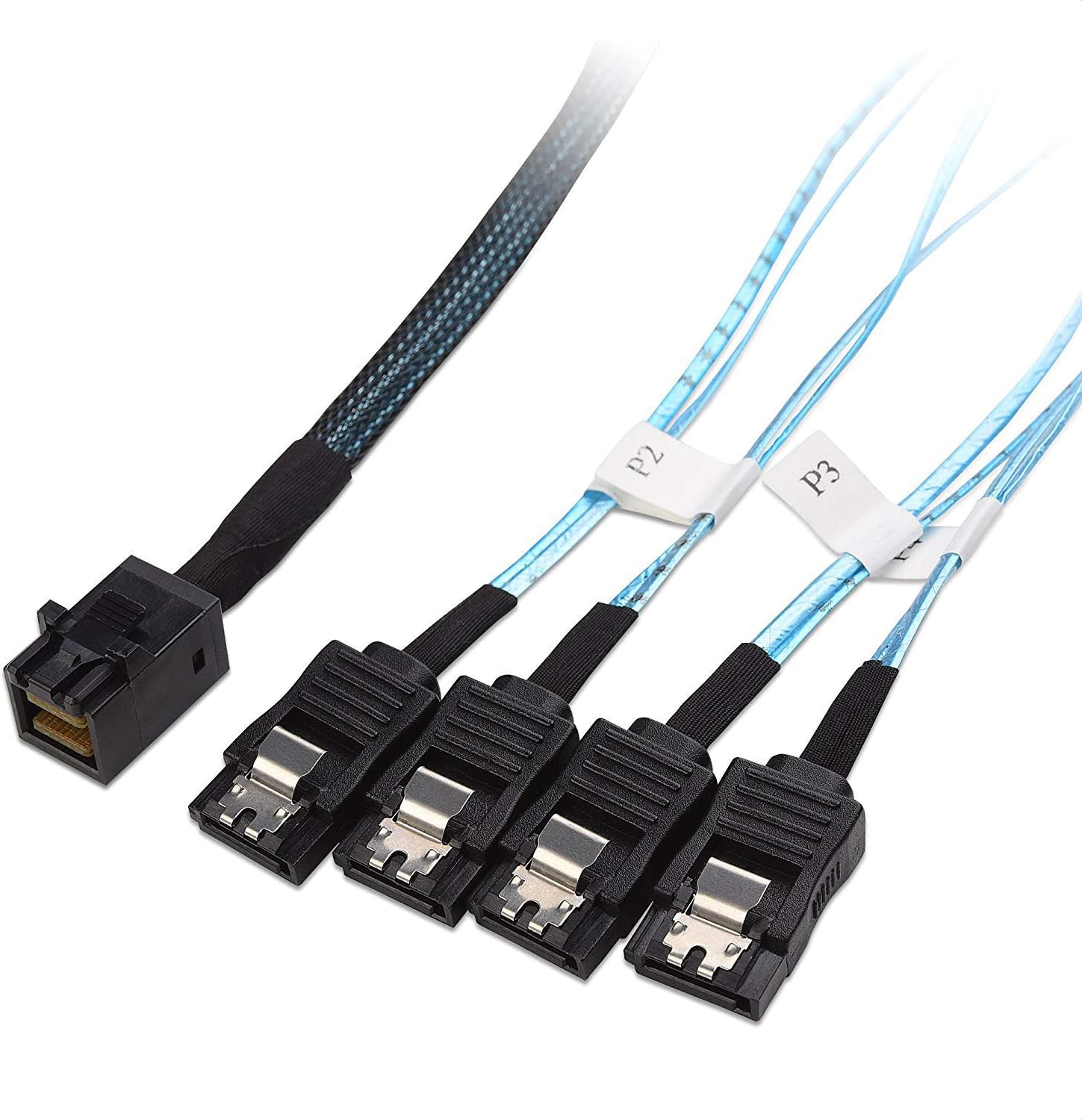 LASJPOB-Internal Mini SAS HD to SATA Cable 3.3 Feet, 1m (SFF-8643 to SATA Forward Breakout)