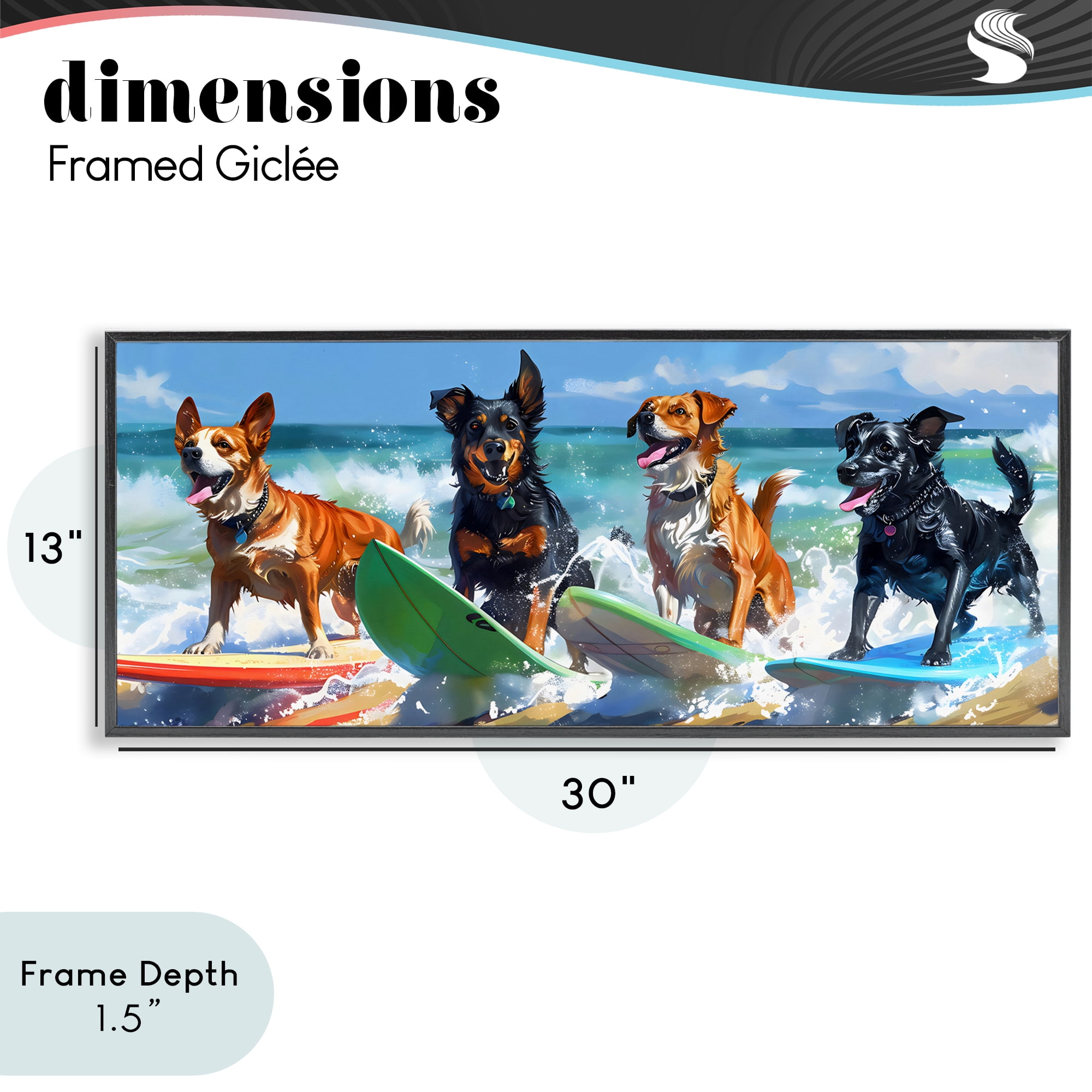 Stupell Industries Dogs on Surfboards Summer Fun Black Framed Giclee Art, design by Creative Studio