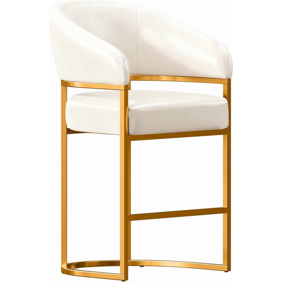 26" Modern Counter Height Bar Stools,Barstools with Arms,Kitchen Island Chairs,Faux Leather Upholstered Barrel Bar Stools with Backs,Gold Metal Frames,Support 480 LBS,Beige White Leather