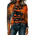 thumbnail image 4 of Halloween Shirts for Women 2026 Plus Size Long Sleeve Funny Pumpkin Print Tops Cute Vintage Teacher Shirts Casual Holiday Clothes Saffron XL, 4 of 5