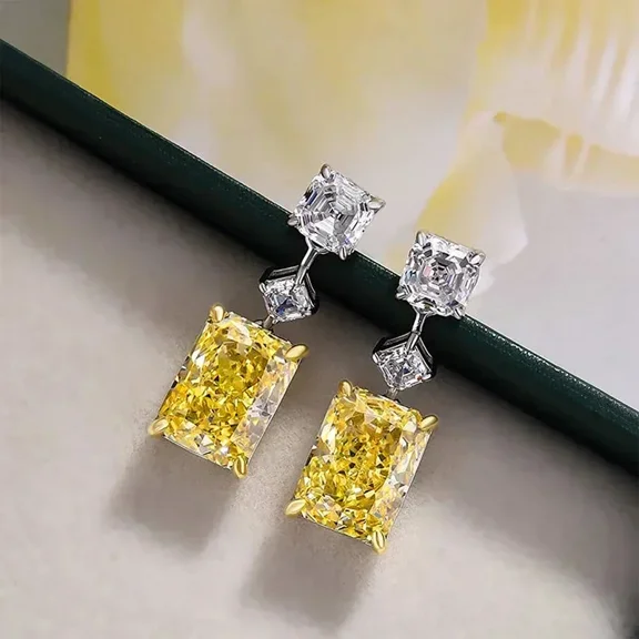 New Fashion Bright Yellow Crystal Earrings Female Engagement Party Jewelry Temperament Women Wedding Ceremony Accessories