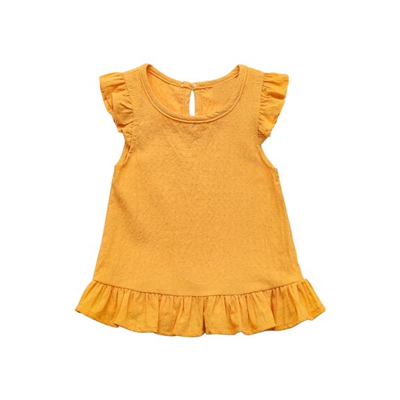 zbxnLI Baby Girls Cotton Linen T Shirts for Kids Casual Short Sleeve Ruffle Hem Solid Color Summer Cute Outfits