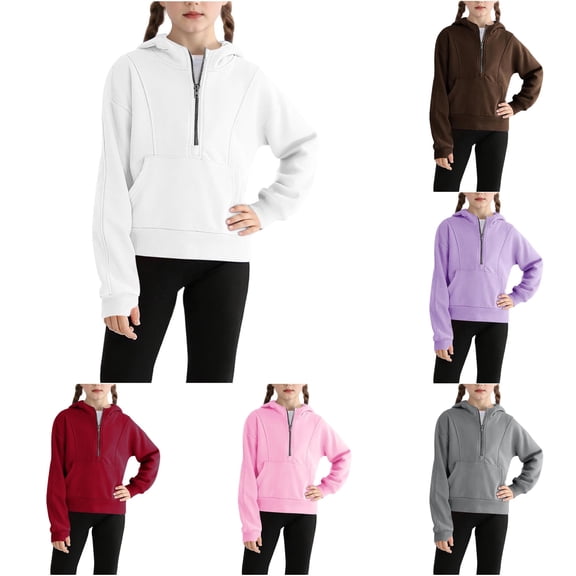 Gyujnb Long Sleeve Quarter Zip Hoodie Featuring Front Pocket Warm Casual Daily Wear (Little Girls, Big Girls),11-12 Years
