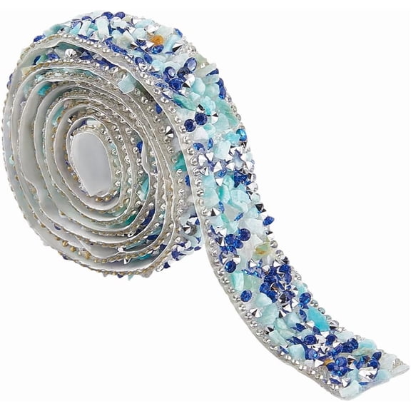 Resin Rhinestone Crystals Beaded Trim Iron On Patch Hotfix Ribbon with Adhesive Back for DIY Art Craft Sewing Cyan 3/4x1/4 inch(20.5x5mm)