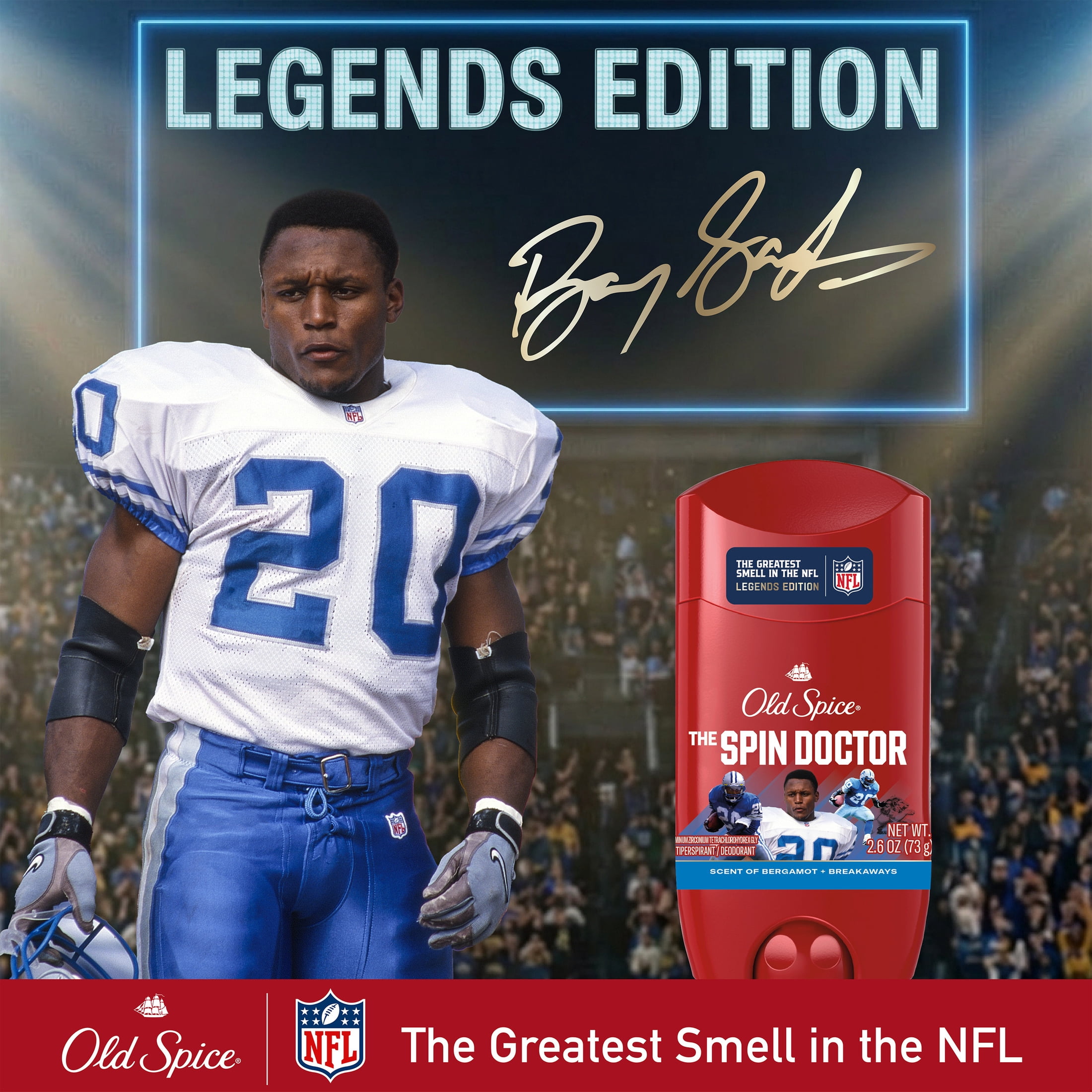 Old Spice Deodorant for Men, Antiperspirant, NFL Collection, Barry Sanders, Scent of Bergamot + Breakaways, 2.6 oz