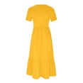 thumbnail image 5 of Staron Robes pour Femmes 2025 Décontracté Été Manches Courtes Smocké à Étages Fluide Robe d'Été Poches Midi Longues Robes Tendance Vacances Col Rond Robe, 5 of 5