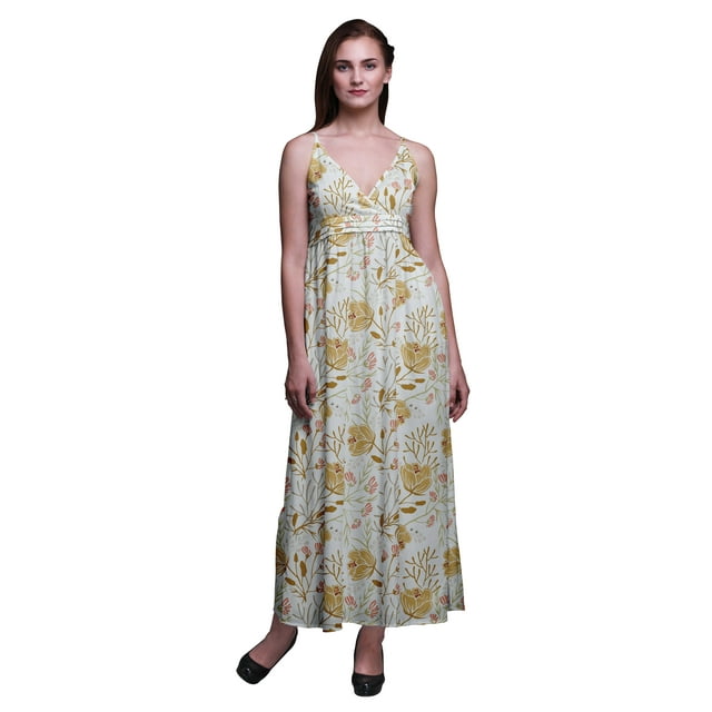 Bimba Robe Bohème de Plage Longue Sans Manches à Bretelles Imprimée Florale pour Femme - XX-Grand