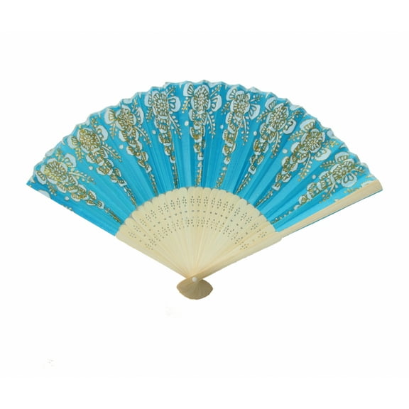Hand Fan with Wooden Slab-blue