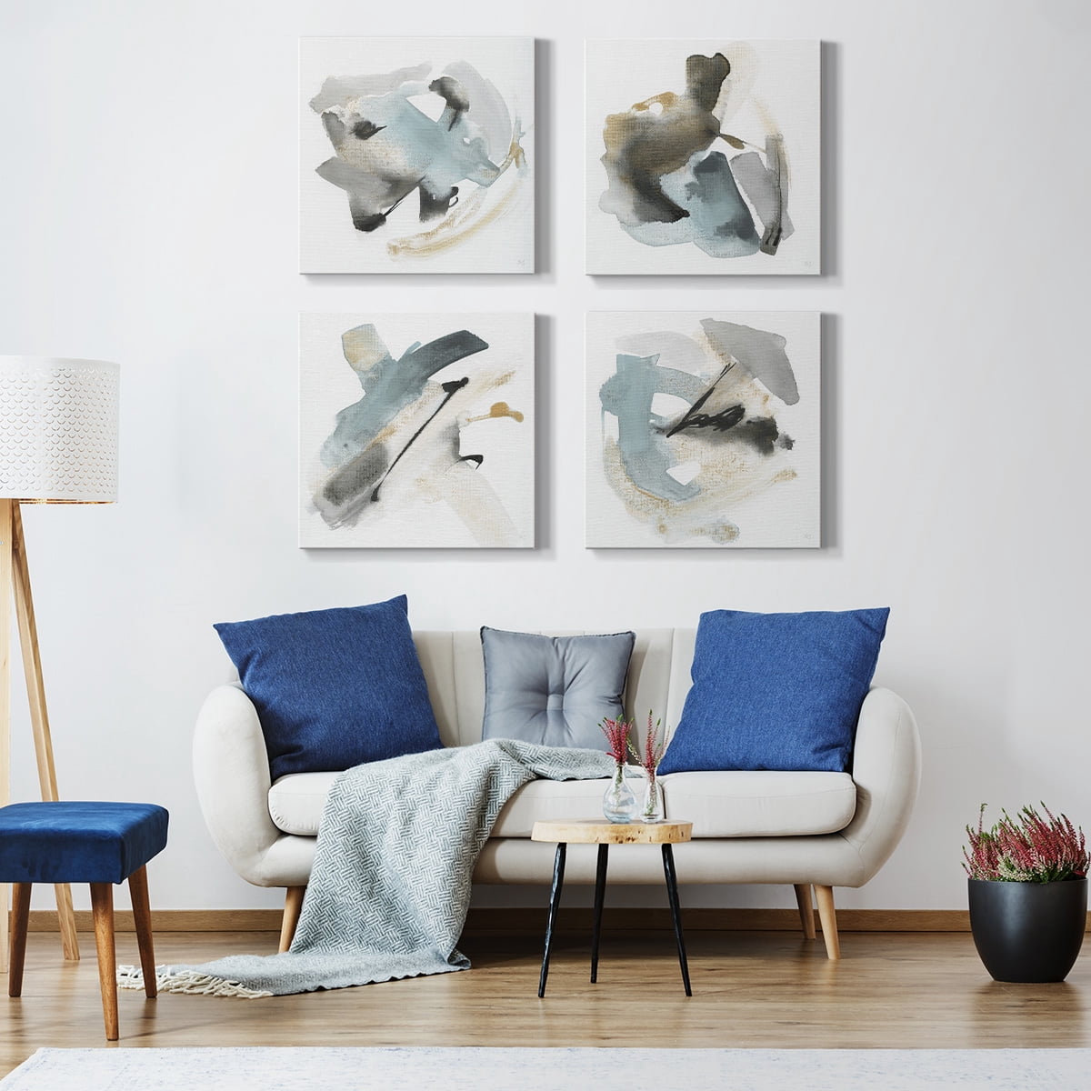 Wexford Home Abstract Wall Art Watercolor Canvas Prints Modern Artwork Décor for Living Room Bathroom Bedroom 32 x 32 inches, Set of 4