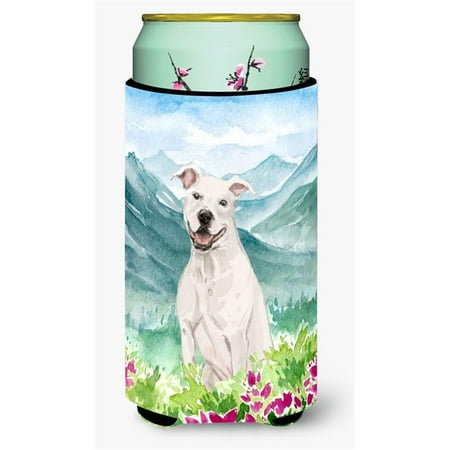 

Mountian Flowers White Staffie Bull Terrier Tall Boy Beverage Insulator Hugger