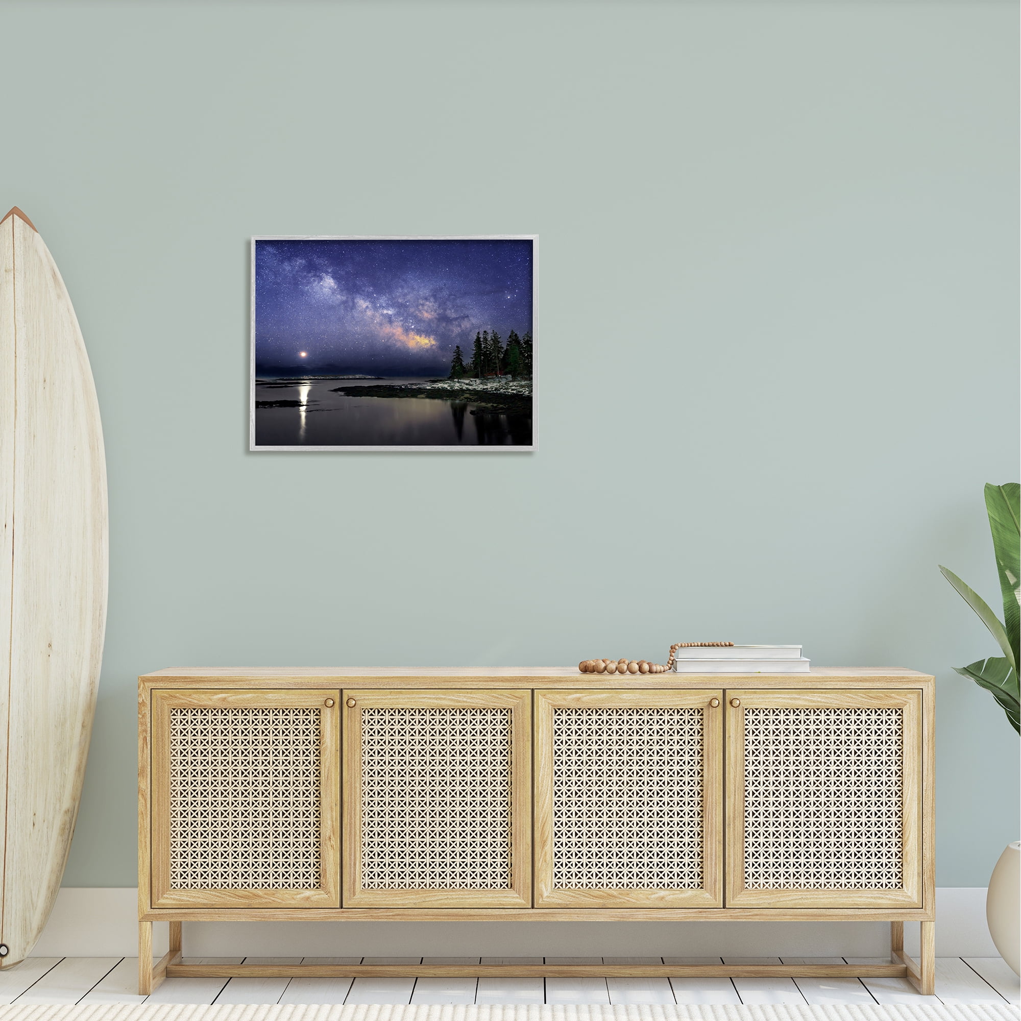 Stupell Galaxy Stars Over Coastal Winter Night Landscape Photography Gray Framed Art Print Wall Art