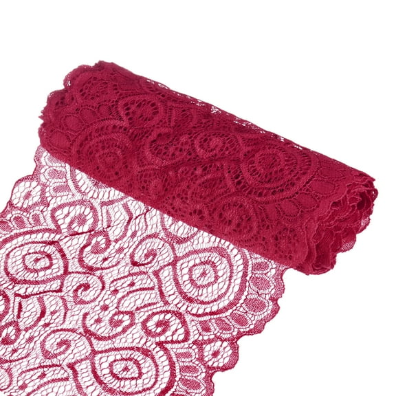 Uxcell 15 Yard 7.1 Inch Wide Elastic Lace Fabric Ribbon Stretchy Trim for DIY Handicrafts Wine Red