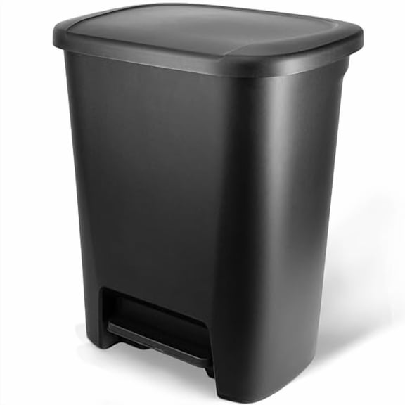 20.4-Gallon Step-On Plastic Large-Capacity Kitchen Trash Can (Black)$$Storage