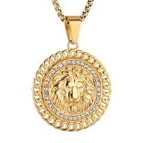 HZMAN 18K Gold Plated Lion Head Medallion Necklace Pendant for Men Stainless Steel Hip Hop Rock Lion King Necklaces Charm Animal Amulet Jewelry