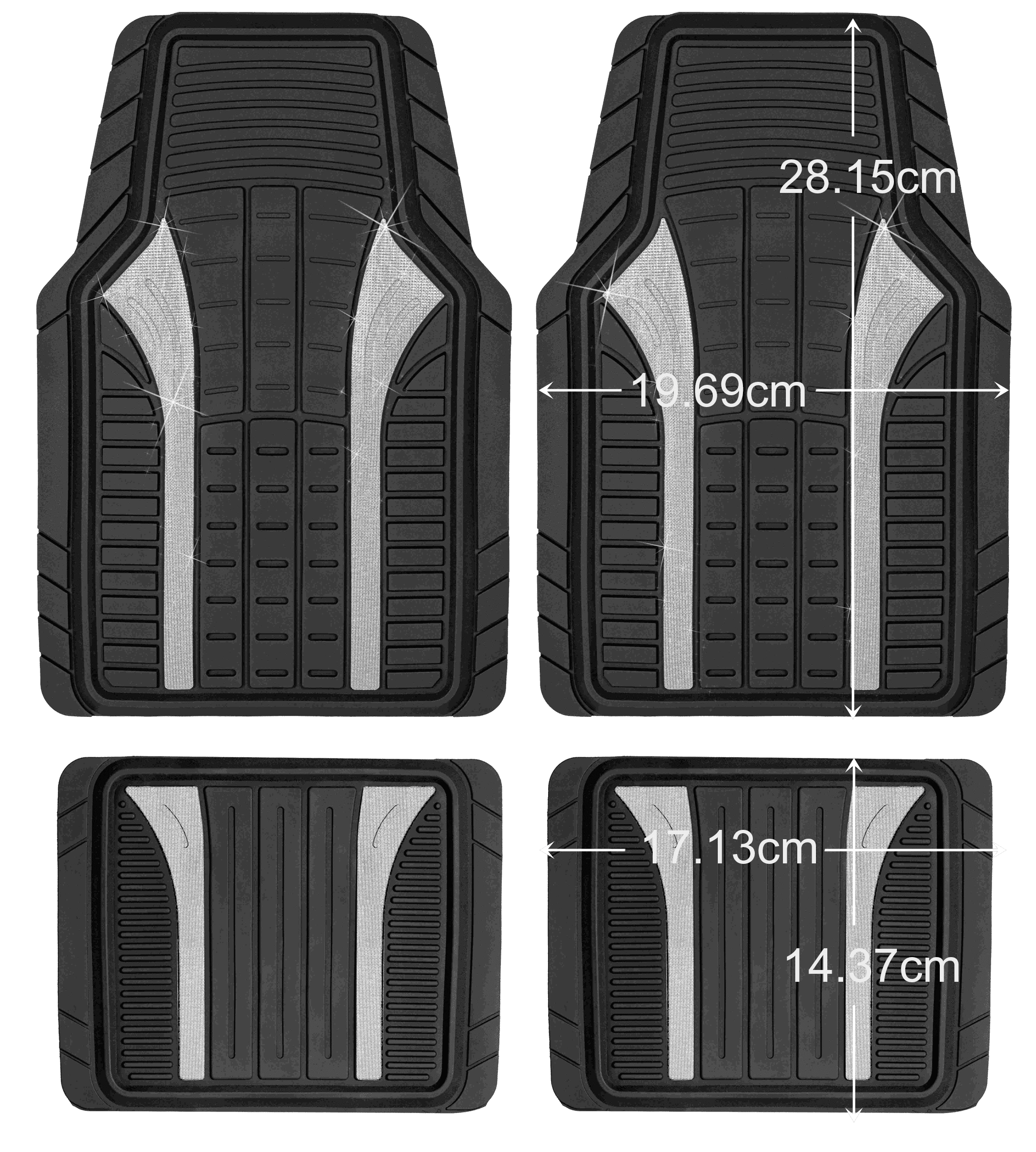 Auto Drive 4Piece Rubber Car Floor Mats Bling Glitter Silver - Universal Fit, 22CM100-1