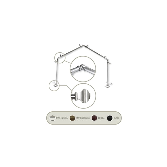 Bay Window Curtain Rod Set - Adjustable Telescoping Design, Satin Nickel Hardware