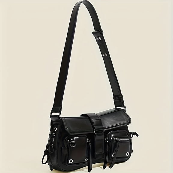 MMYGU Chic Punk Shoulder Bag | PU Leather Casual Underarm Crossbody | Multi-Pocket Messenger Bag