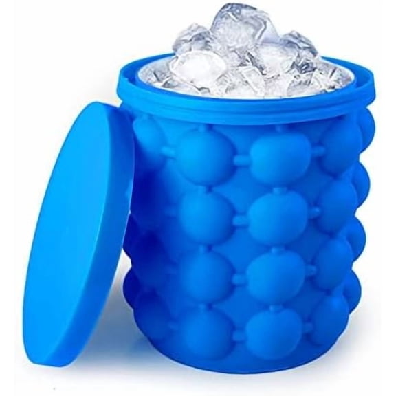 Ice Cube Mold, Silicone Ice Bucket Ice Cup with Lid (2 in 1), Press Type Easy-Release Ice Trays Ice Cube Maker for Frozen Cocktail, Whiskey, Beverages