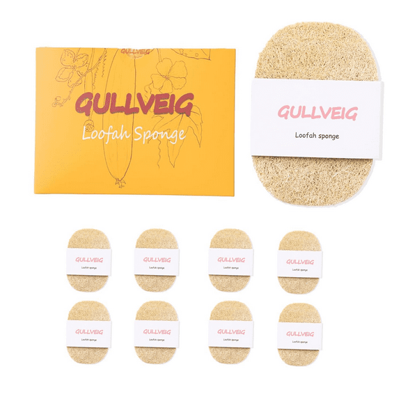 8-Pack 100% Natural All-Purpose Loofah Sponges, Exfoliating Body Scrubber, Dishing Washing, Gently Exfoliate Men and Women