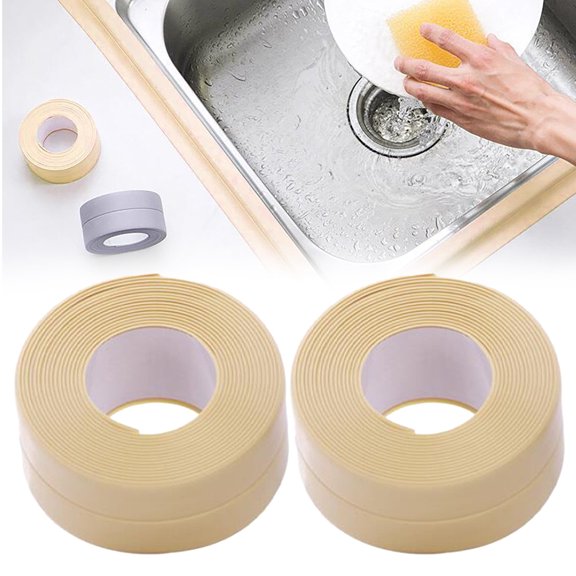 Sealant Strip Sealing Tape Caulk Tape, Self Adhesive Waterproof Tape for Home, Bathtub Sink Countertop Sealing Tape, Mold Resistant Sealing Tape Yellow 125x0.86 Inch (2Pcs)